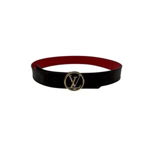 Louis Vuitton Leather Canvas Monogram LV Logo Buckle Reversible Belt Brown 85|34